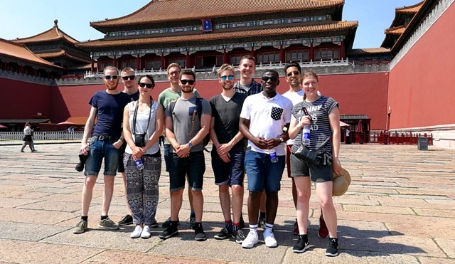 Gabriel Bampoe (3rd right) with other engineering students in the Forbidden City in Beijing while representing Denmark for Huawei´s flagship program in China.