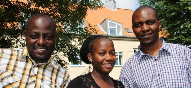 Enoch, Marris and Emmanual celebrating their new master degrees at the Danida Fellowship Centre at Frederiksberg June 2013.